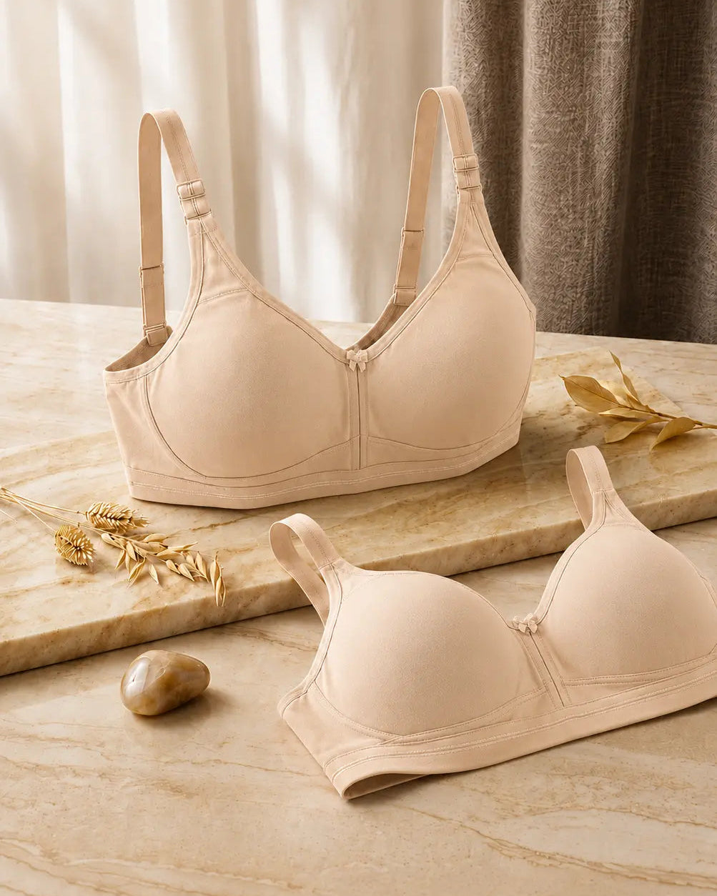 Non Padded Seamless Molded Cup Minimizer Bra - Beige