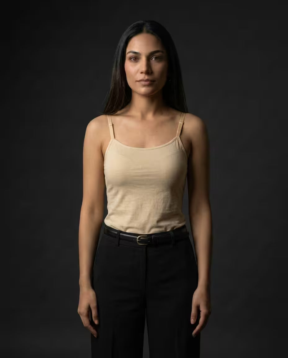 Spaghetti Strap Adjustable Tank Top - Beige