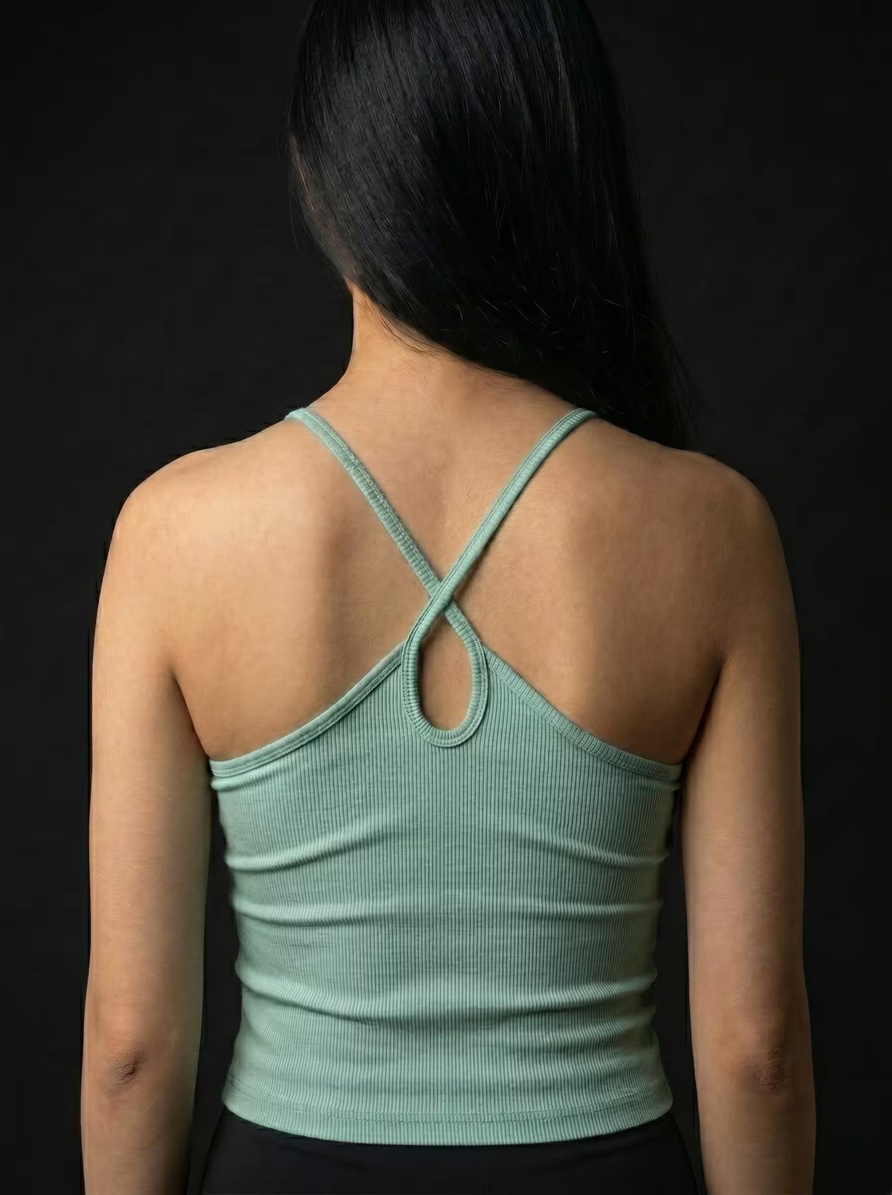 Cross Ribbed Tank Top - Green